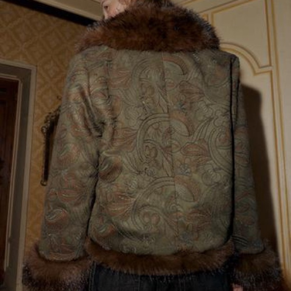 KOIR Chic Paisley Jacquard Faux Fur Trim Jacket like Isabel marant blumarine - Picture 5 of 12